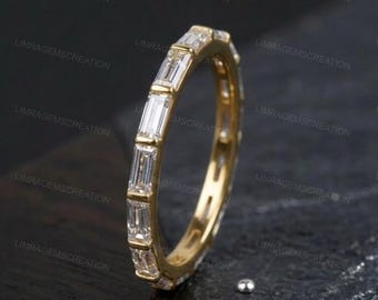 Baguette Diamond Eternity Band in 14K Gold, Bar Set Baguette Ring, Minimalist Wedding Band for Her Stackable Anniversary Ring, Art Deco Band