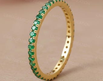 Unique Emerald Band 1.6 mm .Emerald Eternity Band . Emerald Wedding Band. Emerald Stacking Band. May Birthstone Ring 14k 18k Gold, Mom Gift.
