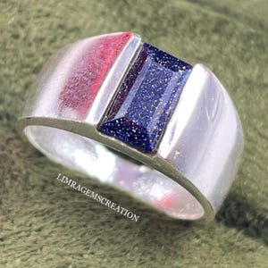 Baguette cut Blue Sandstone Wedding band Unique Boys Ring Vintage Plain ring Men's ring Stackable ring Promise ring Anniversary ring