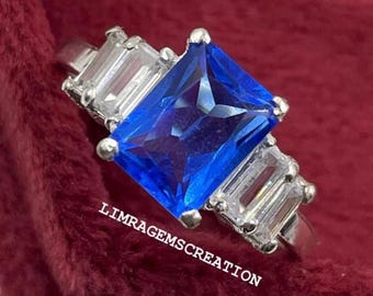 Emerald cut Tanzanite engagement ring Vintage Silver ring stacking diamond ring Bridal ring Anniversary gift Promise ring Mother's Gift Ring
