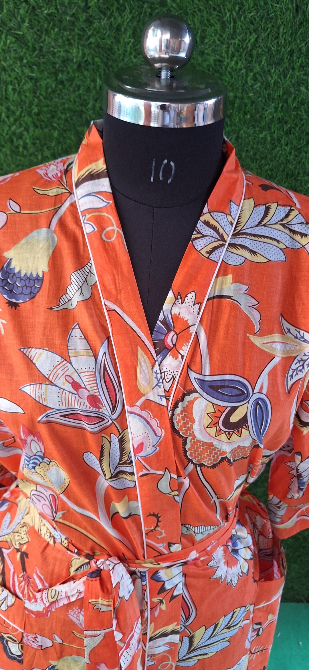 Drawn Block Robe Floral Cotton Kimono Robe | Handmade Block Print Bathrobe | Women ...