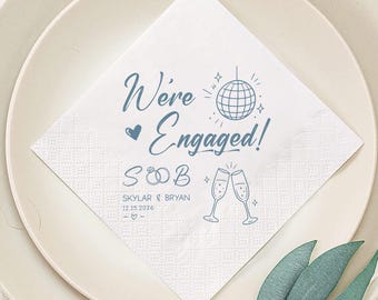 Personalized We're Engaged Beverage Napkins, Engagement Gift, Napkin for Bridal Shower & Wedding