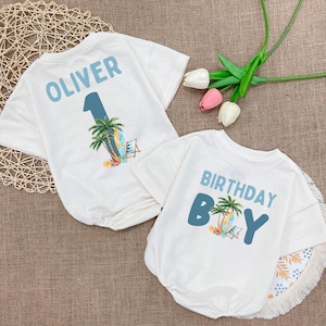 Personalized Beach Birthday Boy Romper: Surf First Birthday Outfit