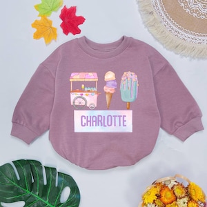 Personalized Girls Ice Cream Baby Romper, girls Ice Cream baby clothes, Summer baby clothes, Baby Shower Gift, New Baby Gift