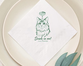 Personalized Cat Portrait Napkins, Custom Wedding Paper, Party Table Decor