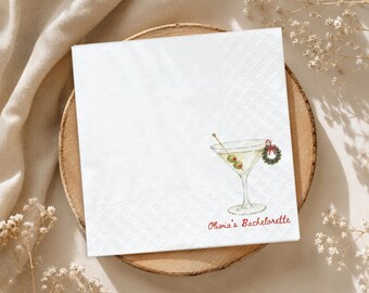 Personalisierte Weihnachtsservietten für Junggesellinnenabschiede, Martini-Dekorationen für festliche Cocktailpartys