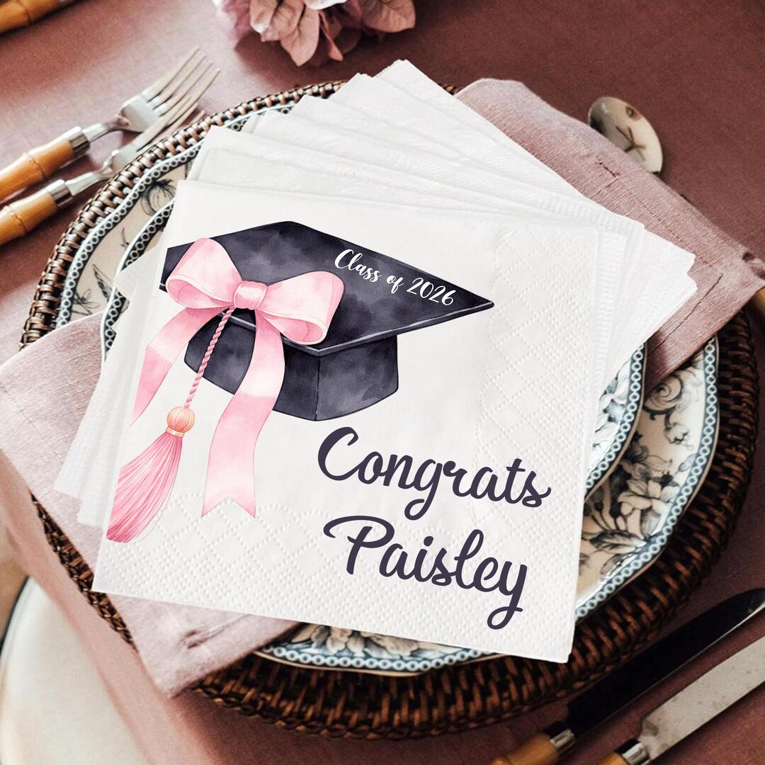 Personalized Graduation Napkins, Pink Bow Grad Party, Class of 2026 - Etsy