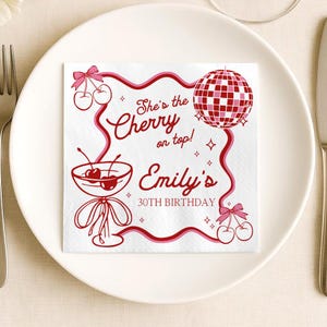 Personalized Birthday Napkins, Cherry on top, Disco Party Decor image 1
