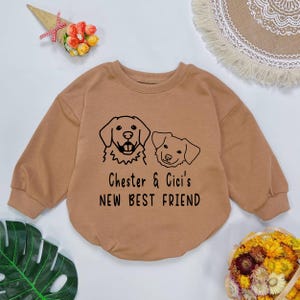 New Best Friends Bubble Romper, Personalized Dog Name Baby Clothes, Going Home to Meet My Pups Baby Outfits, custom dogs, Baby shower gift