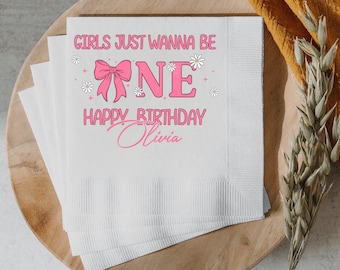 Personalisierte Servietten zum 1. Geburtstag: Schleifen-Babyparty-Dekoration