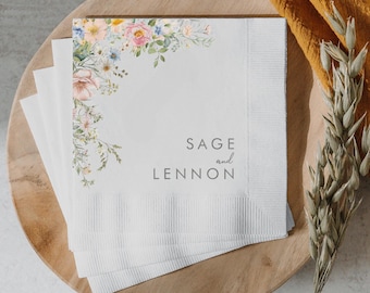 Custom Wildflower Wedding Napkins, Engagement, Bridal Shower, Event Party