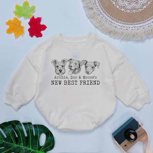 Custom New Best Friends Bubble Romper, Custom Dog Name Baby Clothes, Protect by Baby Outfits, Drawing Dog, Baby shower gift, dog lover gift