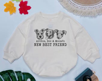Custom Dog Drawing Baby Romper, New Best Friends Outfit