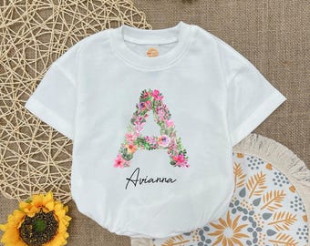 Personalized Wildflower Baby Romper: Floral Initial, Newborn Outfit