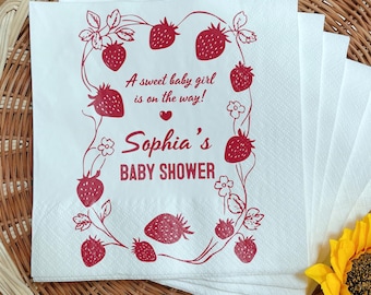 Custom Strawberry Baby Shower Napkins: 1st Birthday Party