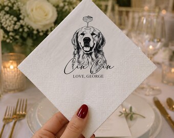 Servietten mit individuellem Haustierporträt, personalisierte Hochzeitsdeko mit Hund, Tischgeschirr für Cocktailpartys