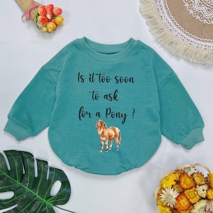 Too Soon to Ask For a Pony Baby Romper, Country Baby Clothing, Cowboy Baby Clothing, Cow Baby Shower Gift, Country Western, New baby Gift
