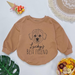 Custom New Best Friends Bubble Romper, Custom Dog Name Baby Clothes, Protect by Pet Baby Outfits, Custom Dogs, Drawing Dog, Baby shower gift