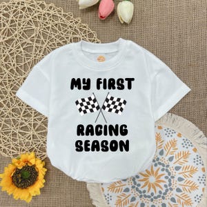 My First Racing Season Baby Romper: Race Car Bodysuit