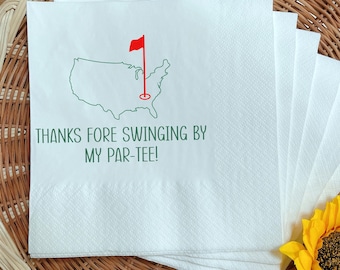 Golf Party Napkins: "Thanks Fore Swinging By" Cocktail Napkins