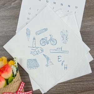 Personalized Beach Bridal Shower Napkins: Coastal Wedding Decor
