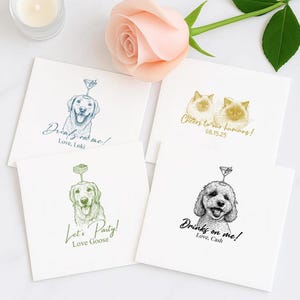 Personalized Pet Cocktail Napkins, Custom Dog Portrait Wedding Napkins