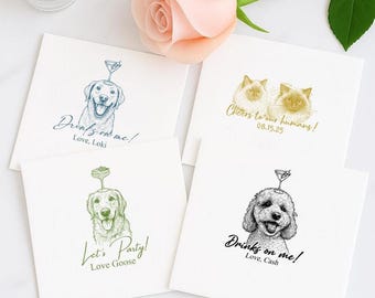 Personalized Pet Cocktail Napkins, Custom Dog Portrait Wedding Napkins