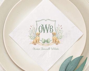 Personalized Monogram Baby Shower Napkins, Puppy Birthday Theme, Dog Lover Gift, Party Decorations
