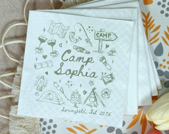 Personalized Camping Bachelorette Napkins, Camp Bridal Shower Napkins