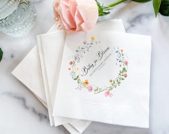 Personalisierte Servietten für die Babyparty: Florales Design „Baby in Bloom“