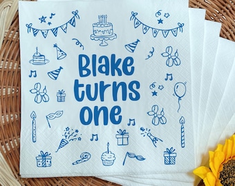 Personalized First Birthday Napkins: Turns One, Party Decor