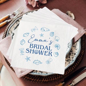 Personalized Coastal Bridal Shower Napkins: Beach Wedding Decor