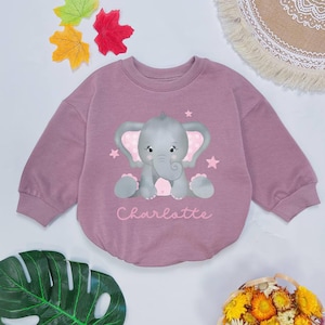 Customized Girl Elephant Baby Romper: Minimalist Animal Bodysuit