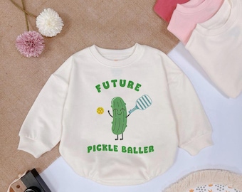 Future Pickleballer Baby Romper, Pickles Playing Pickleball Baby Bodysuit, Cute Pickleball Baby Boy Clothes, Funny Pickleball Baby Outfits