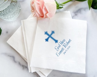 Personalized Baptism Napkins: God Bless Christening Party Decor