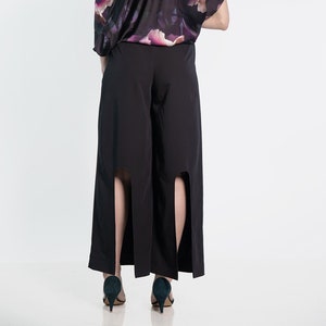 Black Flared Palazzo Pants: High Waist Slit Trousers, Plus Size