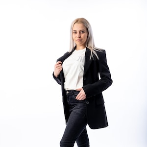 Elegante zwarte blazer: damesjack van katoenmix met zakken