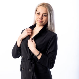 Black Blazer Dress Women | Oversized Double Breasted Blazer with Belt | Long Sleeve Jacket with Lining | Office or Party Look