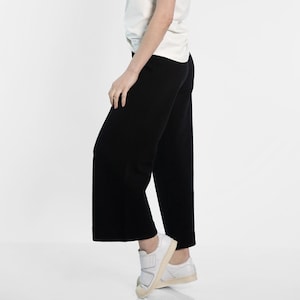 Schwarze Baumwoll Palazzo Hose: Damen Hose mit weitem Bein, bequeme Jogger