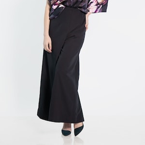 Black Palazzo Pants with Slits: High Waist Loose Trousers