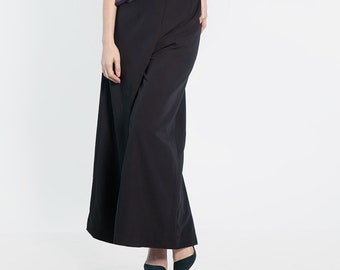 Black Palazzo Pants, Slits At The Back Of The Leg, Woman Extravagant Pants, Loose Pants, Woman Trousers, High Waist , Plus Size Clothing