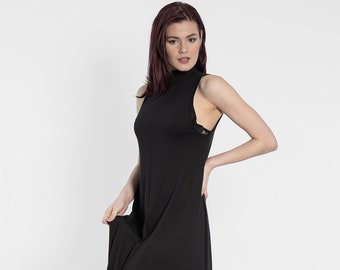 Turtleneck Dress | Black Long Dress | Sleeveless Dress | Plus Size Dress | Floor Dress | Formal Event Dress | High Neck Dress |