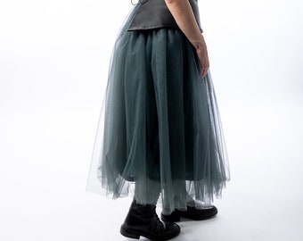 Turquoise Tulle Skirt, Women Tulle Skirt, Long Tutu Skirt, See Through Skirt, Party Skirt, Steampunk Skirt, Gothic Skirt, Plus Size Skirt