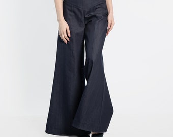 Woman Denim Pants, Wide Leg Jeans, Plus Size Clothing, Woman Denim Jeans Trousers, Long Pants, Dark Blue Pants, High Quality Fabric, Atelier