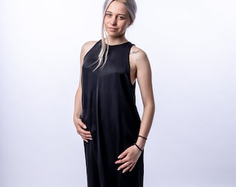 Vestido caftán de seda – Vestido largo sin mangas, moda de tallas grandes