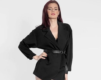 Handmade Black Oversized Blazer: Minimalist Goth Office Jacket