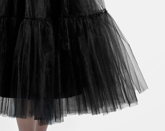 Black Tulle Skirt: Long Sheer Tutu, Plus Size Gothic Steampunk