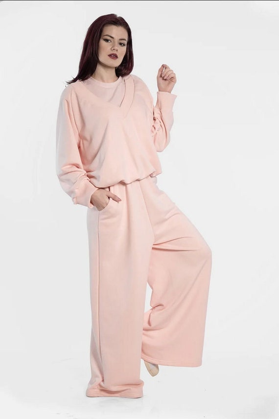 Women s Tracksuit Woman 3 Piece Set Peach Lounge Set Wide Leg Jogger Oversized Sweatshirt Premium Cotton Tee Sports Set Atelier Etsy Ireland