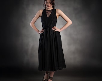 Handmade Cotton V-Neck Dress with Lace Detail - European Design