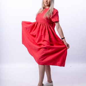 Pink Linen Maxi Dress: Handmade Kaftan Apron Style